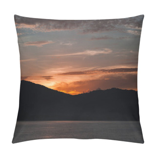 Personality  Beautiful Sunset Over Silhouette Of Hills And Water Surface Pillow Covers