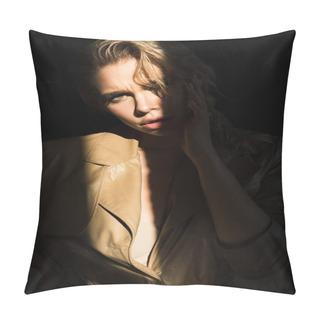 Personality  Cropped Image Of Woman In Black Bra Standing In Bedroom Pillow Covers