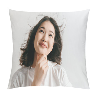 Personality  Young Serious Thoughtful Business Woman. Doubt Concept. Pillow Covers