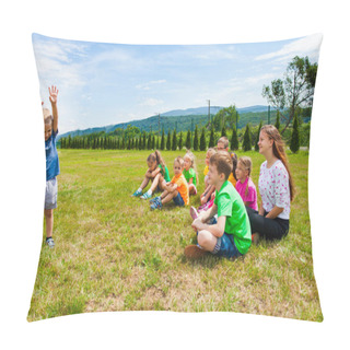 Personality  Lovely Boy Standing In Front Of Group Of Kids Pillow Covers