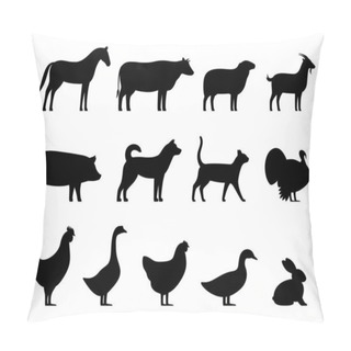 Personality  Livestock, Farm Animals Black Icons Set, Vector Illustration Pillow Covers