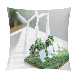 Personality  Table With Trees, Windmills And Solar Panels Models On Grass In Office Pillow Covers