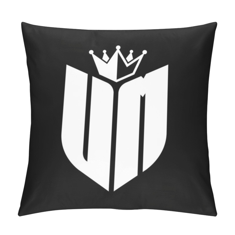 Personality  UM Letter Monogram With Shield Shape With Crown Black And White Color Design Template Pillow Covers