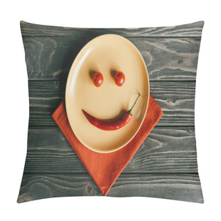 Personality  Plate With Smile Made Of Pepper And Tomatoes On Orange Napkin Pillow Covers