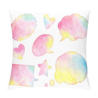 Personality  A Collection Of Watercolor Hand Drawn Speech Bubbles, Colorful Clouds For Text Isolated On White Background. Pillow Covers