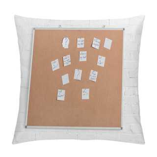 Personality  Board With White Papers With Lettering Near Brick Wall  Pillow Covers