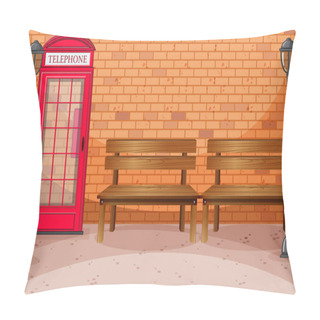 Personality  Brick Wall Street Side With Telephone Box And Bench Illustration Pillow Covers