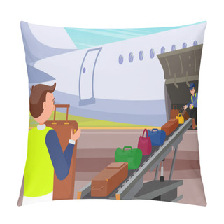 Personality  Loading Baggage In Airplane Flat Illustration. Pillow Covers