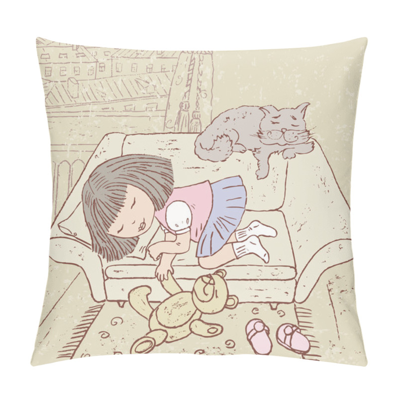 Personality  Sleeping Girl And Cat Pillow Covers