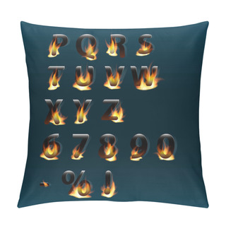 Personality  Hot Letters And Numbers On Fire. Alphabet.Fire Burning Vector Font. Part 2 Pillow Covers