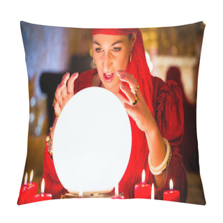 Personality  Fortuneteller At Seance Or Session With Crystal Ball Pillow Covers