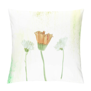 Personality  Yellow And White Flowers And Ink Splashes Isolated On White Pillow Covers