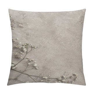 Personality  Top View Of White Flowers On Concrete Surface With Copy Space  Pillow Covers