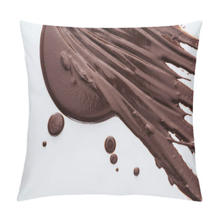 Personality  Top View Of Spilled Dark Chocolate And Chocolate Drops On White Background Pillow Covers