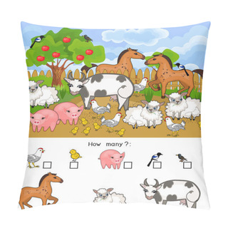 Personality  How Many Animals. Counting Educational Game With Different Farm Animals For Preschool Kids Pillow Covers