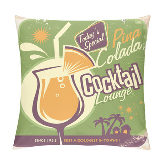 Personality  Promotional Retro Poster Design For One Of The Most Popular Cocktails Pina Colada Pillow Covers