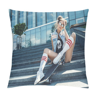 Personality  Stylish Girl With Skateboard  Pillow Covers