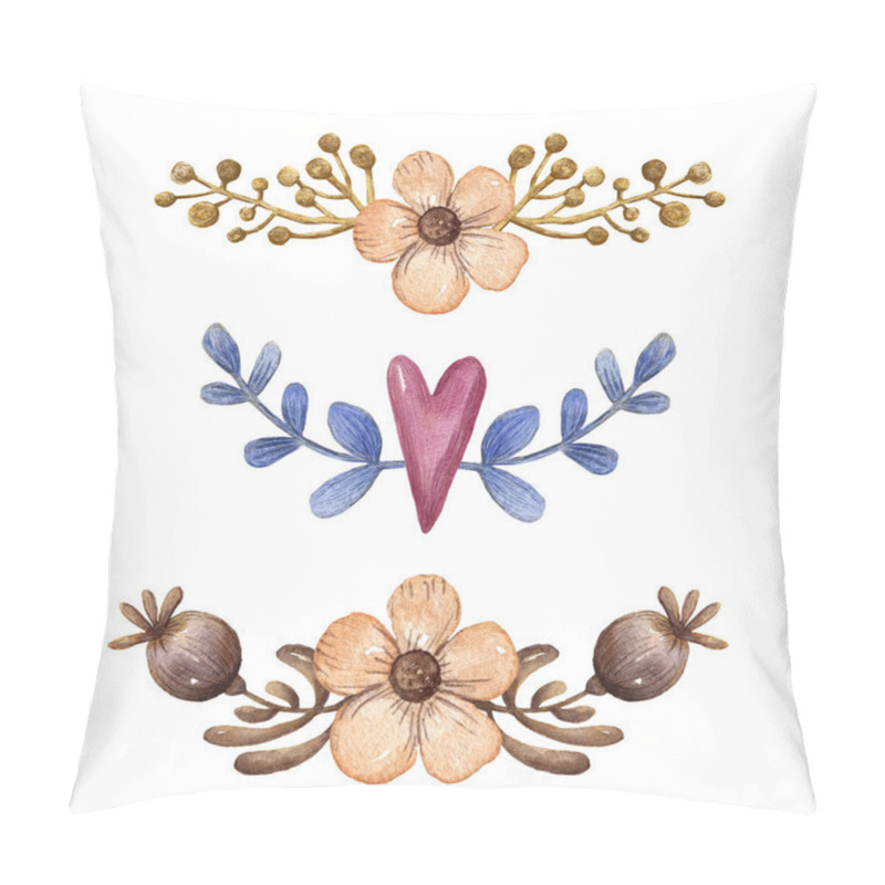 Personality  watercolor floral set with flowers, leaves, branches, twigs, wedding and botanical concepts,  pillow covers