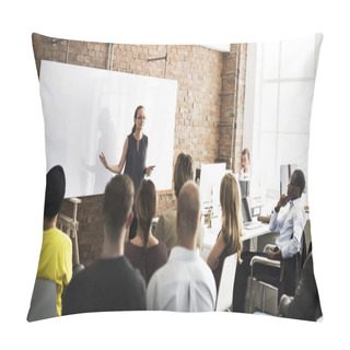 Personality  People At Conference With White Blank Board Pillow Covers