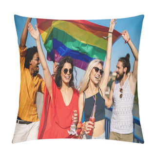 Personality  Happy Group Of Friends, People Attend A Gay Pride Event Pillow Covers