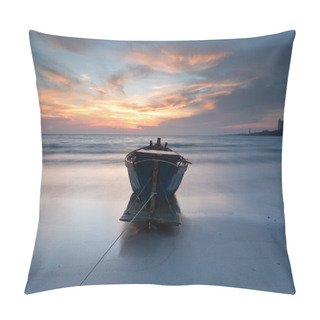 Personality  Fishing Boat At The Beach During Sunset Pillow Covers