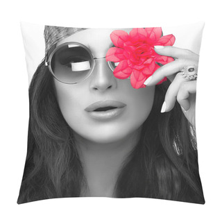 Personality  Stylish Young Woman With Red Flower Over Her Eye Pillow Covers