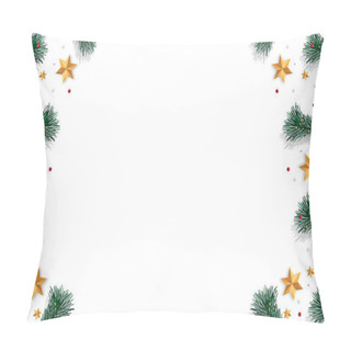 Personality  Merry Christmas On White Background With Tree Branches Decorated With Stars, Xmas Theme. Illustration Pillow Covers