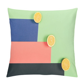 Personality  Top View Of Juicy, Fresh And Yellow Cut Lemons On Multicolored Background Pillow Covers