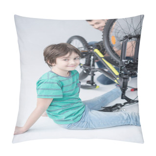 Personality  Father And Son With Bicycle Pillow Covers