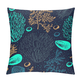 Personality  Marine Seamless With Corals On Dark Background Pillow Covers