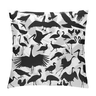 Personality  Big And Small Birds Detailed Illustration Collection Background Pillow Covers