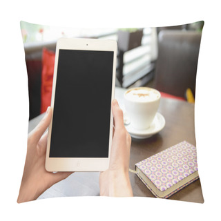 Personality  Working In A Cafe With A Tablet And A Cup Of Coffee Pillow Covers