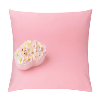 Personality  Apricot Blossoms On Heart-shaped White Calcite Plate On A Soft Pink Background, With Copy Space Pillow Covers