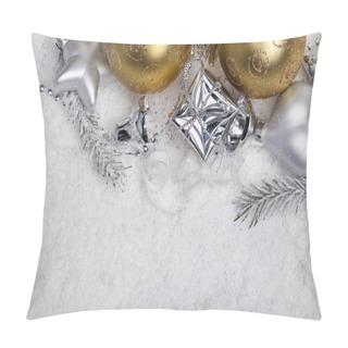 Personality  Silver And Golden Christmas Decoration In Snow With Copy Space Pillow Covers