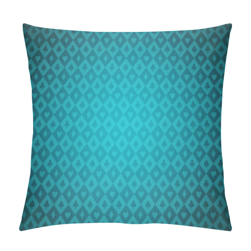 Personality  Minimalistic turquoise poker background with texture composed from card symbols pillow covers