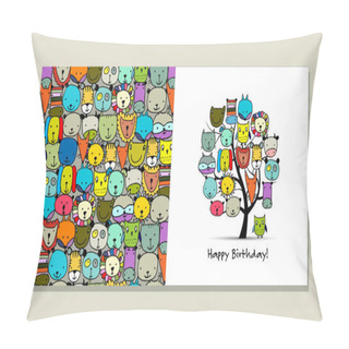 Personality  Greeting Card Design, Funny Animals Tree Pillow Covers