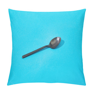 Personality  Metal Shiny Black Spoon On Blue Background Pillow Covers