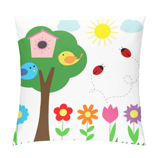 Personality  Set Of Flowers Ladybugs Birds Pillow Covers