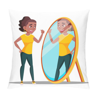 Personality  Character Woman Watch Mirror And Admires Vector Pillow Covers