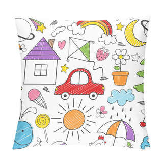 Personality  Coloring Seamless Pattern With Kids Drawings -  Vector Illustration, Eps Pillow Covers