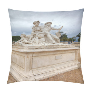 Personality  Sculpture In Tuileries Gardens And Dramatic Sky In Background, P Pillow Covers