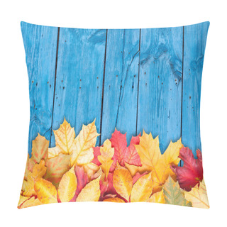 Personality  Autumn Leaves Over Wooden Background. Copy Space. Pillow Covers