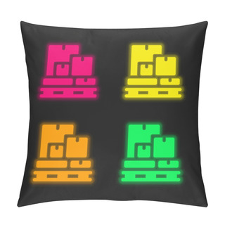 Personality  Boxes Four Color Glowing Neon Vector Icon Pillow Covers
