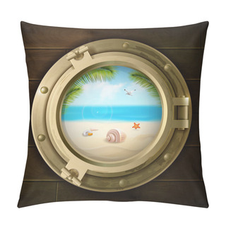 Personality  Summer Background In Ship Porthole Illustration Pillow Covers