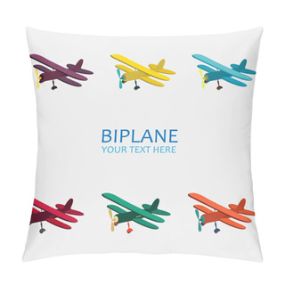 Personality  Vector Illustration Of Biplane In Color Monochrome Pillow Covers