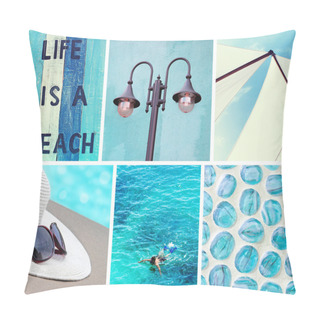 Personality  Collage Of Photos In Blue Colors Pillow Covers
