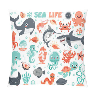Personality  Cartoon Illustration Of Sea Life Elements Pillow Covers