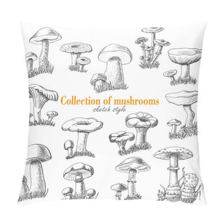 Personality  Collection Of Mushrooms In Sketch Style Pillow Covers