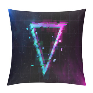 Personality  Synthwave Vaporwave Retrowave Glitch Triangle With Blue And Pink Glows With Smoke And Particles On Laser Grid Space Background. Design For Poster, Cover, Web, Banner, Wallpaper. Pillow Covers