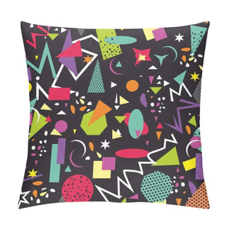 Personality  Multicolor Geometric Retro Pattern Isolated On Black Background. Seamless Colorful Chaotic Shapes. - Vector Pillow Covers